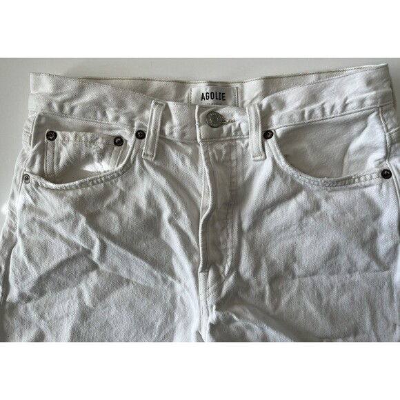 AGOLDE Parker Long Jean Shorts 25 Raw Hem White Denim Organic Cotton Button Fly - Picture 3 of 10